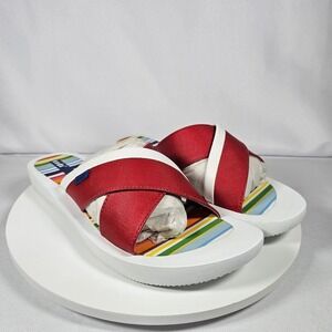Keds Criss Cross Slide Sandals Stripe Insole Size 10 M Red & White New in Box
